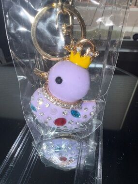 NWT!! Purple Crystal Queen Duck Bag Charm/Keychain with Yellow Crown